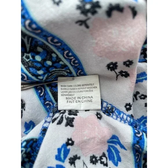 Qearal Sleeveless Floral Printed Sundress Size Large Blue Summer Beach Bohemian - Picture 6 of 8